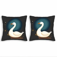 White Swan with Night Sky Pattern - Set of 2 Square Throw Pillow Covers 18x18in