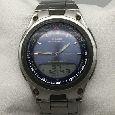 Casio Telememo 30 2747 AW-80 Mens Watch 40mm Blue Ana-Digi New Battery 7.75''