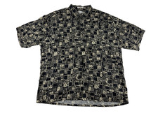 Pierre Cardin XXL Rayon Button Up Shirt Black Beige Abstract Geometric Casual
