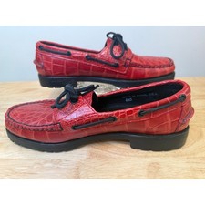 NEW Rancourt & Co. Red Leather American Alligator Boat Shoes Maine USA 8.5D JL