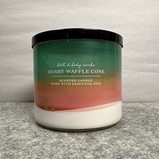 Used Bath Body Works 3 Wick Large Scented Candle 14.5 oz - Berry Waffle Cone