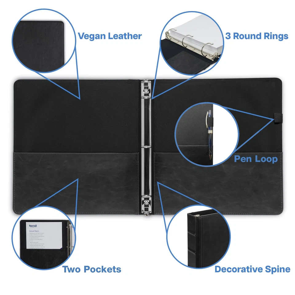 Carpeta de cuero de 3 anillos de tapa dura vintage, organizadores profesionales de carpeta, plan... Foto 2 de 4