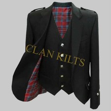 Scottish Argyle Kilt Jacket and Vest Lined with Tartan Handmade for Men Custom