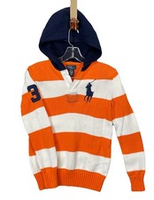 Polo Ralph Lauren Boys M Sweater Hooded Knit Striped Rugby Big Pony 3 Preppy