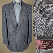 Haggar Imperial Sport Coat Jacket Mens 44L Multicolor Houndstooth Tweed Wool