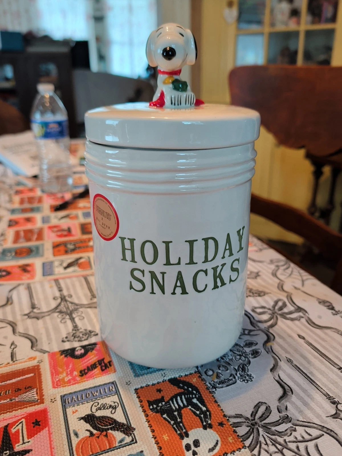 Rae Dunn Peanuts Snoopy Ceramic Holiday Snacks Treats Cookie Jar Topped Canister