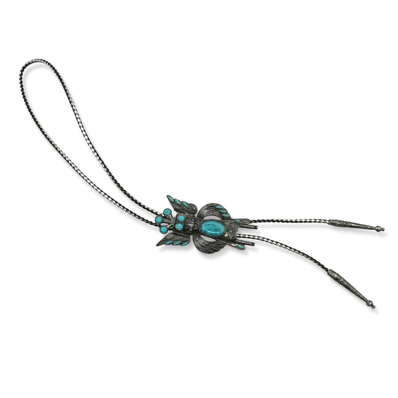 Vintage Southwestern Silver Tone Turquoise Bolo Tie Necklace