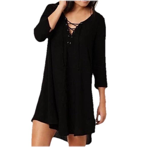 AMUSE SOCIETY Addyson Mini Dress Sz S Black VNeck Tie Half Sleeve Viscose Woven