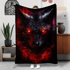 Wolf Head Pattern Throw Blanket   Soft Lightweight Multi-Purpose Throw Blanket