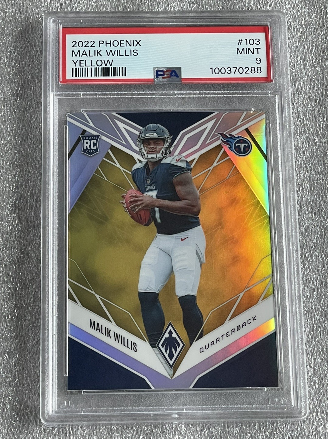 2022 Panini Phoenix Malik Willis RC #103 Yellow /75 PSA 9