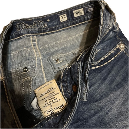 Miss Me Women’s Jeans Embellished Signature Straight Medium Wash Distress 27 - Picture 4 of 10
