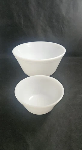 Vintage Fire King Oven Ware Milk Glass Swirl 8" & 5” Mixing Bowls USA