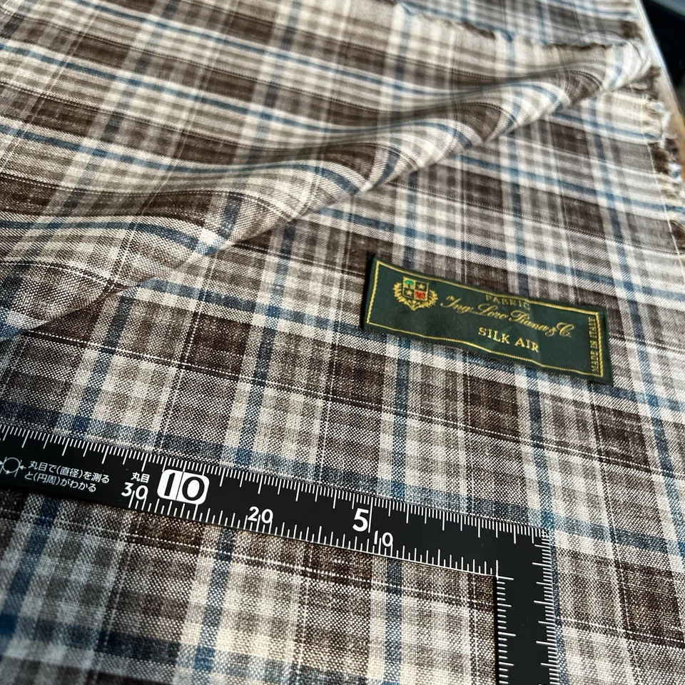 Loro Piana SILK AIR Jacketing Fabric 2.20m - Wool Silk Linen - Brown Blue Plaid - Image 3 of 4
