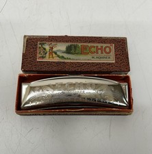 Vtg M. Hohner Germany Echo C Key Curved Harmonica W/ Box