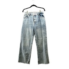 Zara High Waisted Wide Leg Ankle Jeans Womens 8 Blue Light Wash Raw Hem