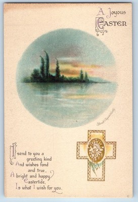 c1910's Easter Greetings Holy Cross Ellen Clapsaddle Signed Wolf Postcard