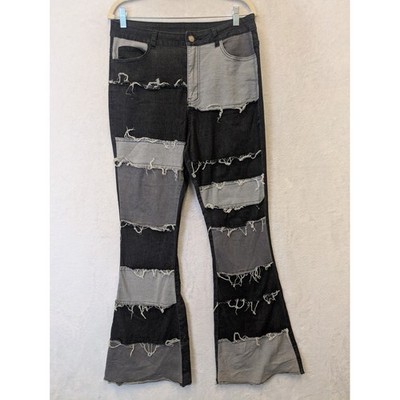 Patchwork Flare Jeans Women's Size XL Dark Wash Distressed Bell Bottoms