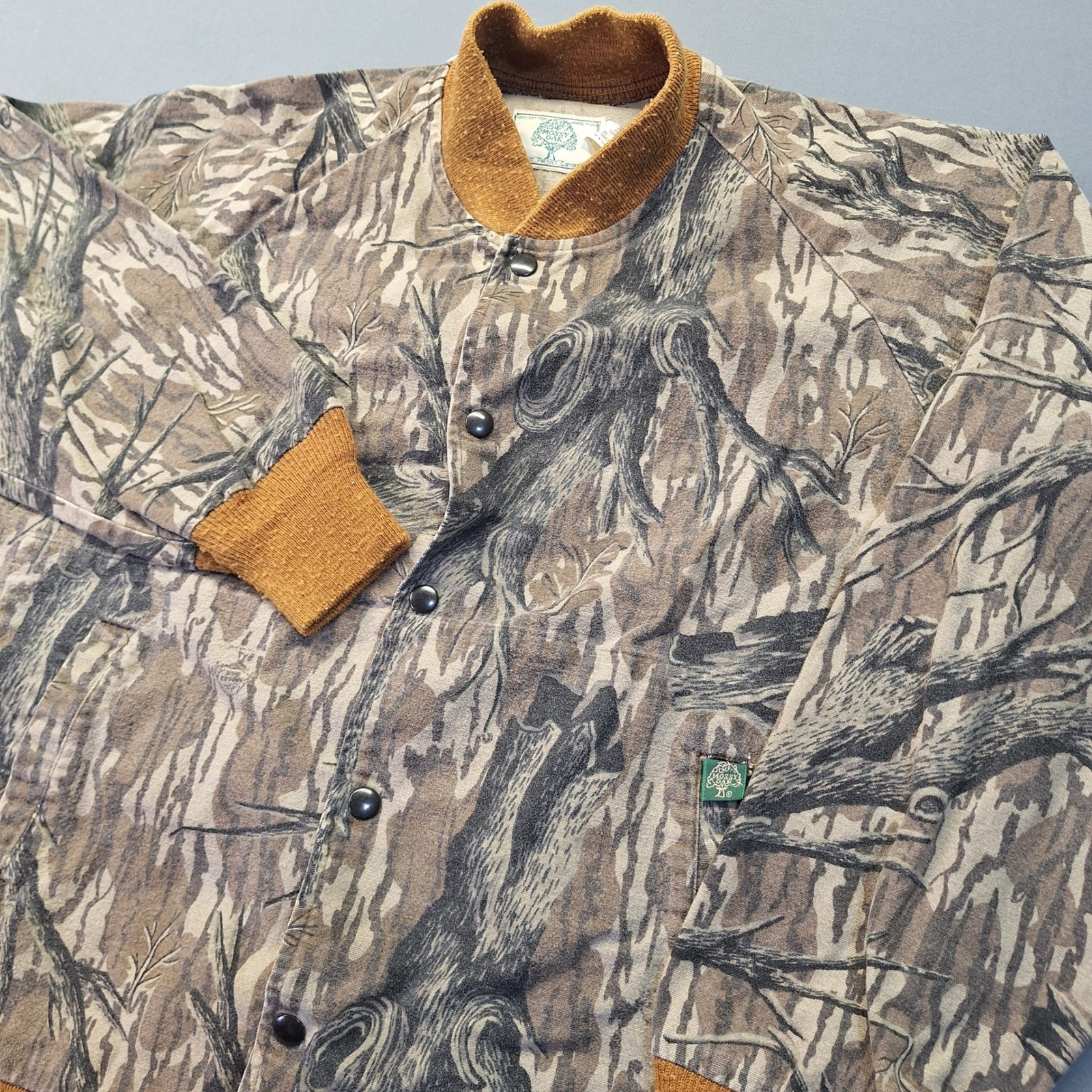Vintage Mossy Oak Bottomland Camo Bomber Jacket Mens Small USA Made Grandpa Core - second product detail image