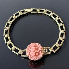 Art Deco Religious Bracelet Silver Celluloid Flower Hidden Scapular Medal Rare