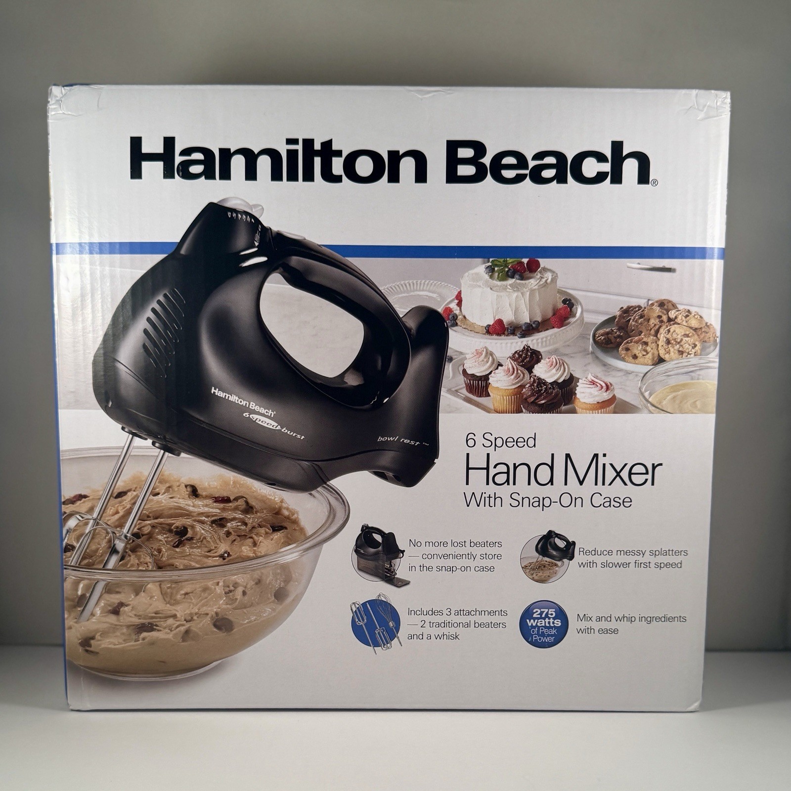 Hamilton Beach 62692G 6-Speed Electric Hand Mixer Black Snap-On Case New Sealed