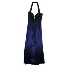 Onyx Nite Dress Womens 8 Navy Blue Ombre Halter Gown Rhinestone Detail Formal