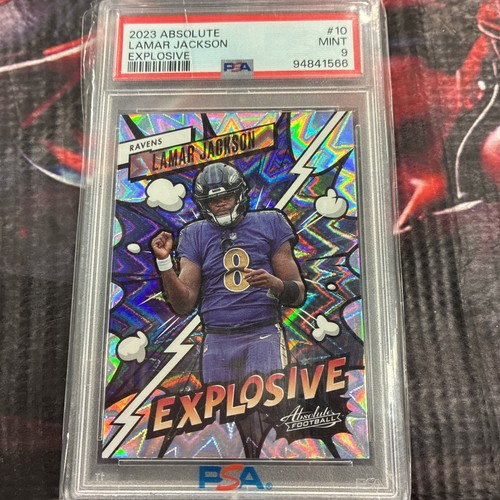 Lamar Jackson 2023 Absolute EXPLOSIVE SSP Case Hit PSA 9