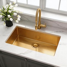 32'' Gold Kitchen Sink, Undermount Single Bowl Kitchen Sink Stainless Steel Sink