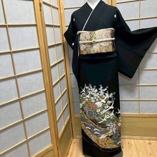 8108 Japanese Tomesode Kimono Vintage Womens Silk Fabric Robe Kimono only sold
