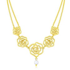 Rose Charm Necklace for Women, Romantic Double Chain Necklace with Hollow Rose D