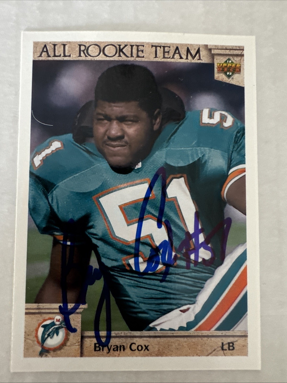 Bryan Cox 1992 Upper Deck #47 AUTOGRAPHED Signed Card MIAMI DOLPHINS