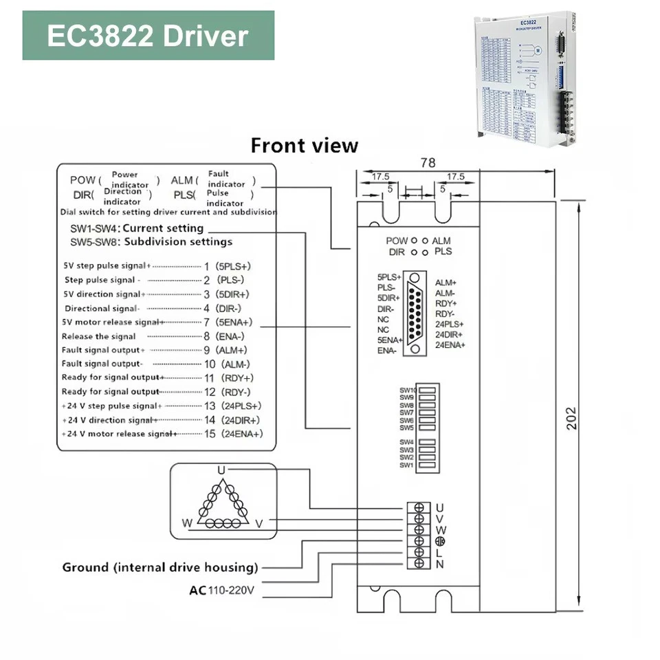 3-Phase Nema52 Stepper Motor 1.2 Deg 24mm shaft 24/35/50Nm EC3822 Driver CNC Kit - Image 4 of 4