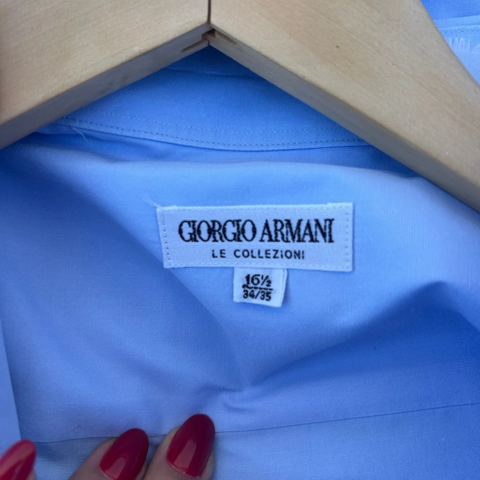 Camisa vintage con botones para hombre Giorgio Armani manga larga azul 34 35 16,5  Foto 3 de 4
