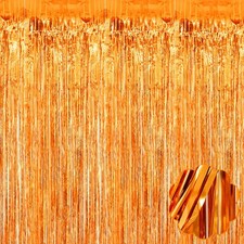 8 Pack Orange Tinsel Foil Fringe Curtain Backdrop 3.28Ft x 8.2Ft Metallic Str...