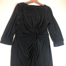 Lauren Ralph Lauren Cocktail Dress Women's 14 Black Knit Ruched Fully Lined