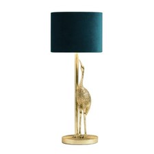 Japonica Crane Table Lamp Teal Velvet Shade Gold Base Glued Repaired