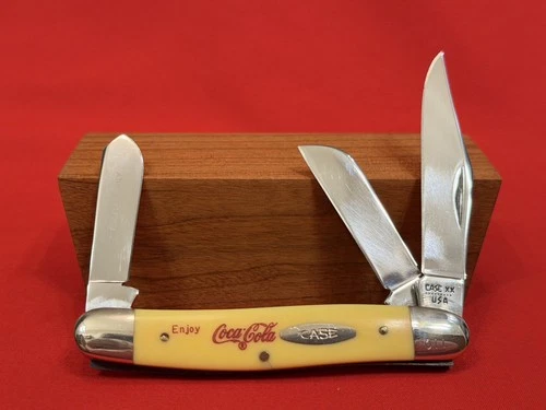 Vintage 1981 Case XX 3347HP Atlanta Coca Cola Three Blade Yellow Stockman Knife