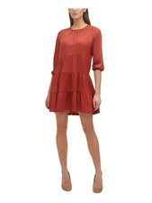 TOMMY HILFIGER Womens Orange Unlined Pullover 3/4 Sleeve Short Shift Dress 12