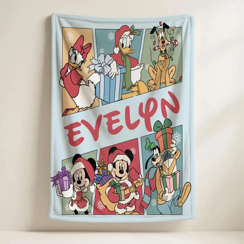 Personalized Disney Mickey Friends Christmas Gift Blue Cozy Fleece Blanket