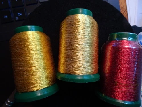 3 RED & GOLD FUJIX KING STAR MULTIFILAMENT POLY METALLIC THREADS-10000 YDS EACH - product listing photo