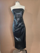 Windsor Black Faux Leather Strapless Midi Dress M NWT