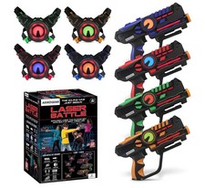 ArmoGear Set of 4 Laser Tag Guns with Vests - 4 Player Battery Operated 
