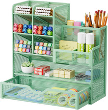 Mesh Pen Holder for Desk, Multi-Functional Pencil Organizer with Drawer, Desk Or