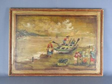 LA MELA VINTAGE QUADRO DIPINTO SU TAVOLA LEGNO FIGURA MARINA PESCATORI