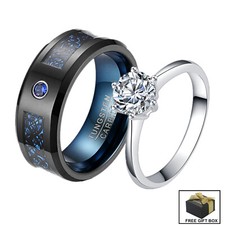 His Hers Matching Wedding Engagement Ring Women Steel CZ  Men Tungsten Band Set