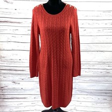 Talbots Dress Women’s Large Red Sweater Long Sleeves Buttons Sheath Cotton