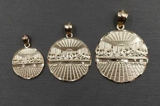 10K Solid Yellow Gold Diamond Cut Round Last Supper Charm Pendant. 4 Sizes