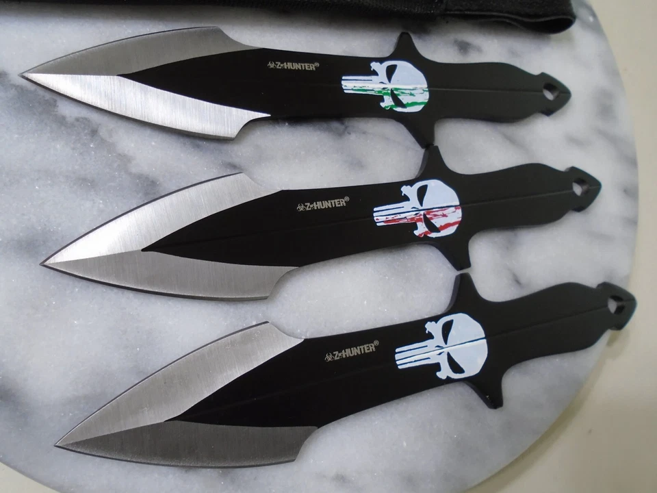 Z-Hunter Triple Punisher Throwing Knife 3pc Set Dual Edge Knives Full Tang 8" OA - Image 4 of 4