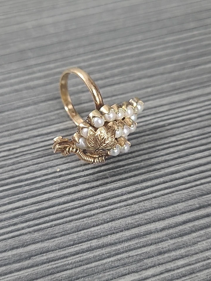 18K YELLOW GOLD PEARL CLUSTER RING SIZE 6.5 VINTAGE COCKTAIL RING ART NOUVEAU - Image 2 of 4