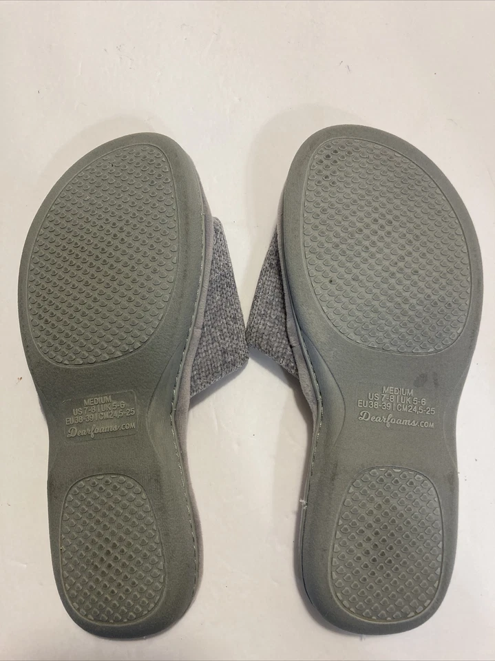 Zapatillas sin cordones dearfoams RN#21810 gris chenilla punta abierta para mujer talla 7-8 Foto 3 de 3