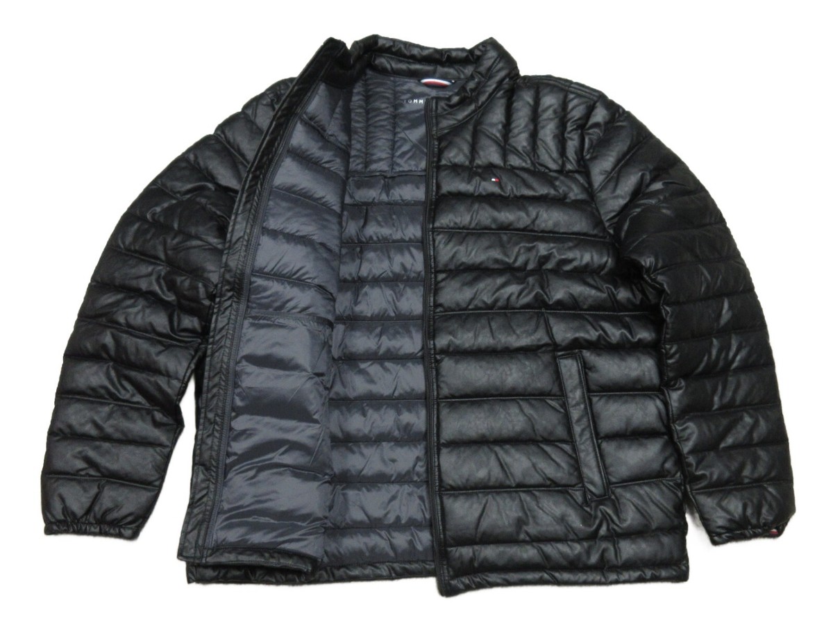 Tommy Hilfiger Men's Black Quilted Puffer Faux-Leather Jacket $225